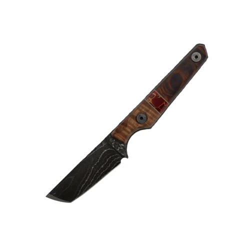 Lex Rex Custom Mini Death Stick,Wood and Red Epoxy Handle, Alabama Damascus #2