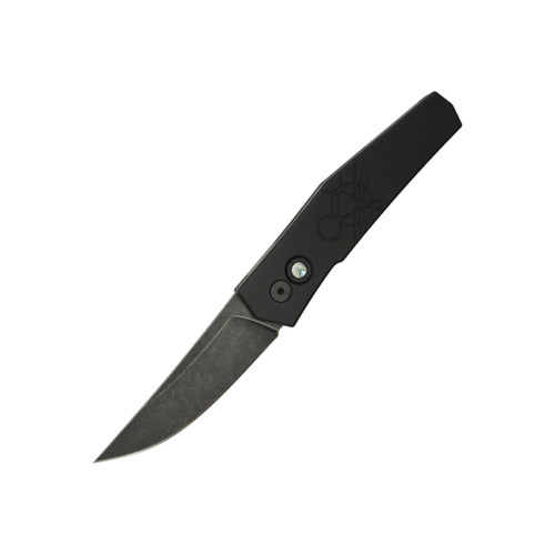 GiantMouse Protech Elmer, Black Aluminum, Blackout Abalone Button, Black Tumbled PVD Magnacut - ELMER-BLACK-PVD-ABALONE