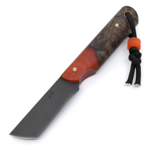 Joey Roman Tanto 1095 Acid Wash Red/Brown Marbled Resin Wood Kydex Sheath w/ Clip