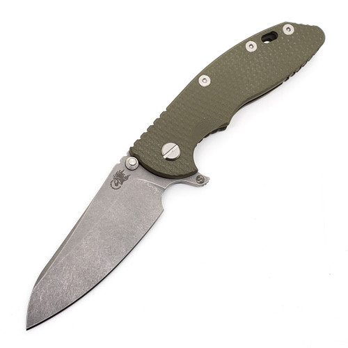 Rick Hinderer Knives XM-18 3.5" Skinny Sheepsfoot Tri-Way Battle Bronze OD Green G10