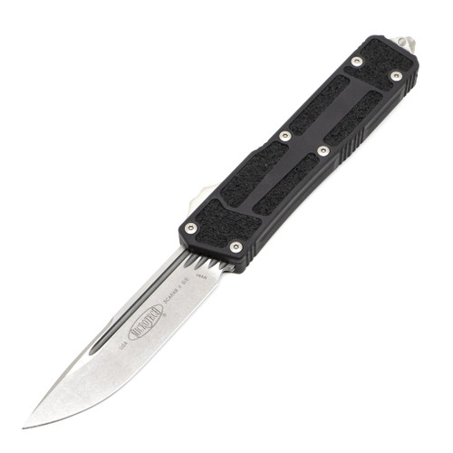 Microtech Scarab II Drop Point, Black Aluminum / Stonewash M390 - 278-10