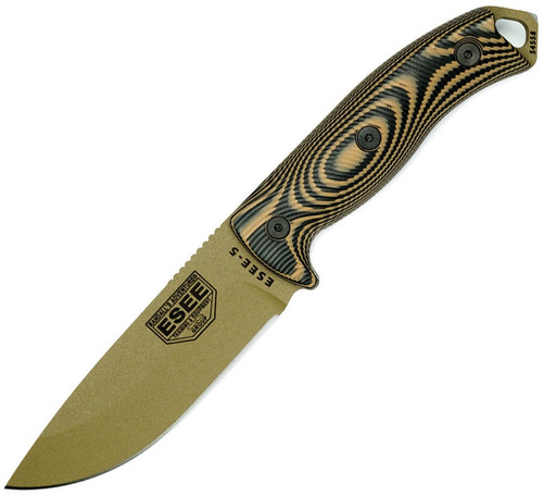 ESEE Model 5 Coyote Tan Blade Black/Tan Handle 3D G10 ESEE Model 5 Coyote Tan Blade Black/Tan Handle 3D G10