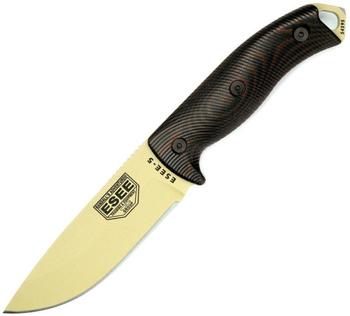 ESEE Model 5, Red & Black 3D Textured G10 / Tan Blade - 5PDT-004 ESEE Model 5, Red & Black 3D Textured G10 / Tan Blade - 5PDT-004