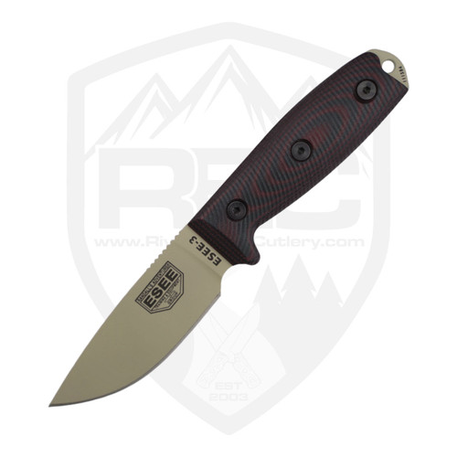 ESEE Model 3 Black & Red 3D G10, Desert Tan 1095HC - 3PMDT-004 ESEE Model 3 Black & Red 3D G10, Desert Tan 1095HC - 3PMDT-004