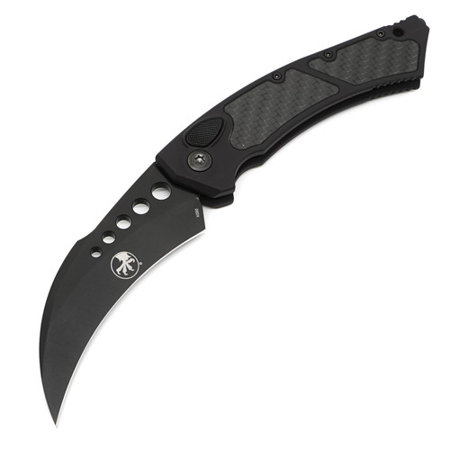 Microtech 166-1DLCTCFIS Hawk Auto Signature Series CF Inlay DLC Std DLC Hardware