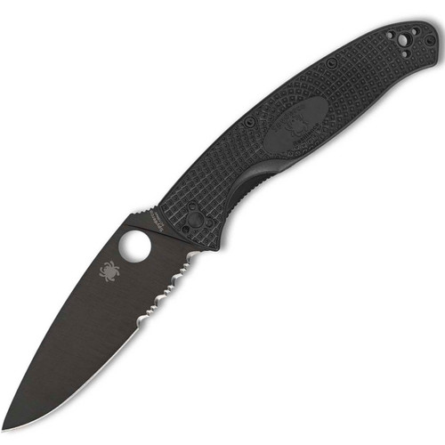 Spyderco Resilience Lightweight, Black FRN / Black Oxide 8Cr13MoV, Partially Serrated - C142PSBBK