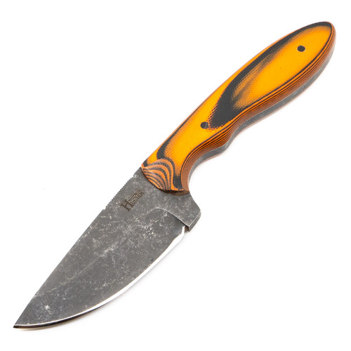 Hunter Made Knives AS3 Model - Black/Orange G10 - Acid Etched And Tumbled 154CM