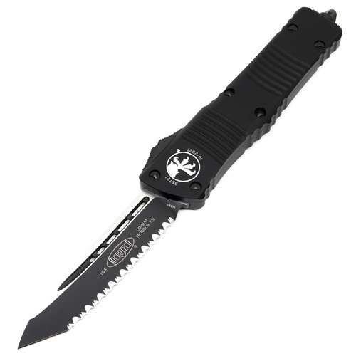 Microtech Combat Troodon Tanto, Black Aluminum / Black M390, Fully Serrated - 144-3T