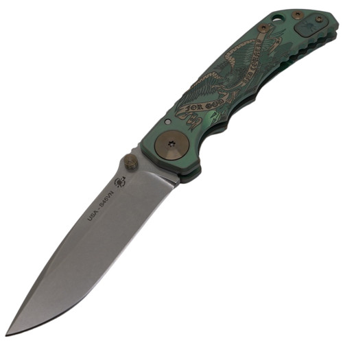 Spartan Blades Harsey Folder - Engraved Ti For God And Country / Stonewashed S45VN - SF5G&C Spartan Blades Harsey Folder - Engraved Ti For God And Country / Stonewashed S45VN - SF5G&C