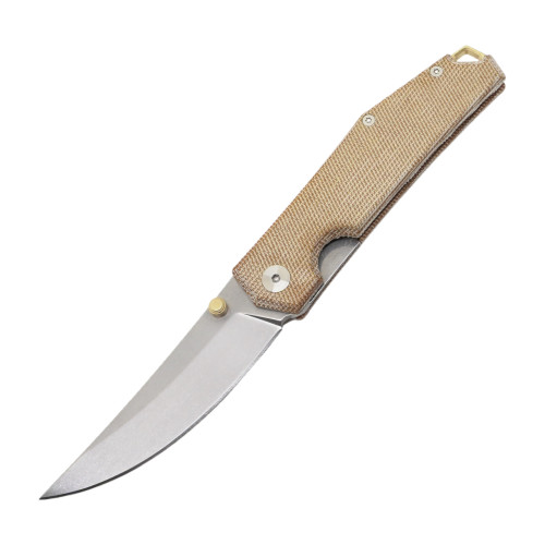 GiantMouse ACE Clyde - Natural Micarta w/ Brass Thumbstud & Backspacer / Stonewash ELMAX