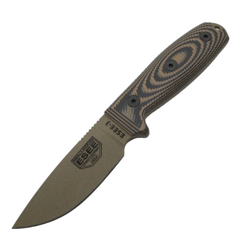 ESEE Model 3 3D Coyote Brown and Black G10, Dark Earth 1095HC - 3PMDE005 ESEE Model 3 3D Coyote Brown and Black G10, Dark Earth 1095HC - 3PMDE005