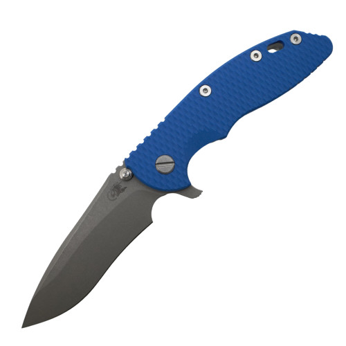 Rick Hinderer Knives XM-18 3.5" Recurve Gen 6, Working Finish Titanium Frame, Blue G10 / Working Finish 20CV