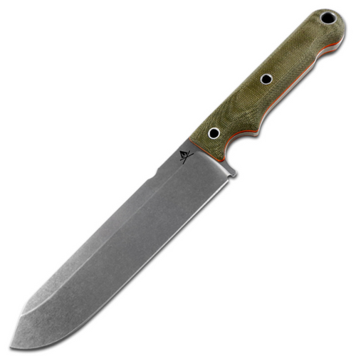 White River Firecraft FC7, Green Canvas Micarta - Orange Liners / Stonewash CPM-S35VN