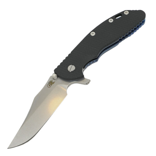 Rick Hinderer Knives XM-24 Bowie 4.0" Stonewash Blue Frame, Black G10, Stonewash CPM 20CV