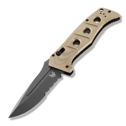 Benchmade 2750SGY-3 Auto Adamas, Tan G-10 / Gray Cerakote CPM-CruWear, Partially Serrated