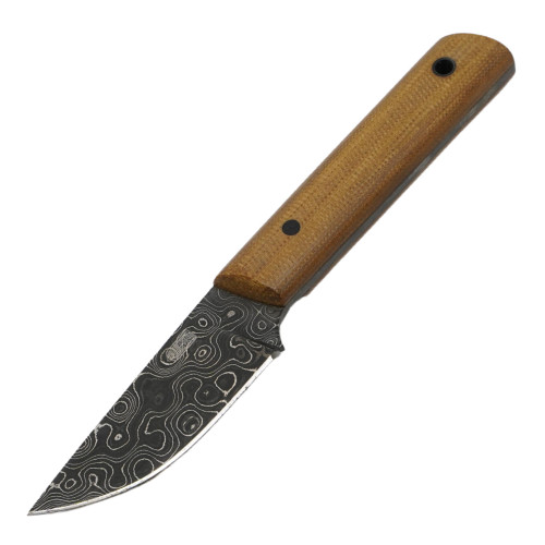 Bald Man knife & Tool - Clipper 2.5, Alabama Damascus / Coarse Toasted Canvas Micarta