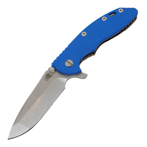 Rick Hinderer Knives XM-18 3.5" Spanto Tri-Way S45VN Stonewash Finish, Blue G10 / Stonewash Bronze Lockside