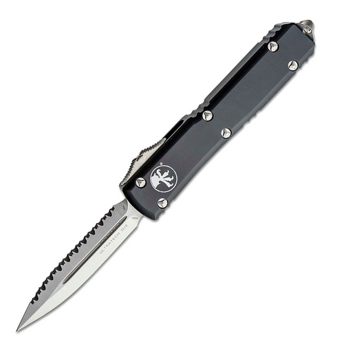 Microtech Ultratech Double Edge, Black Aluminum / Satin M390, Fully Serrated - 122-6