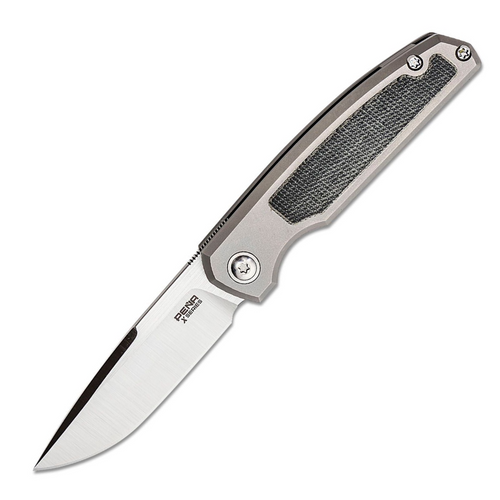 Peña X Series Caballero, Satin M390 Drop Point , Bolstered Titanium Handles with Black Canvas Micarta Inserts