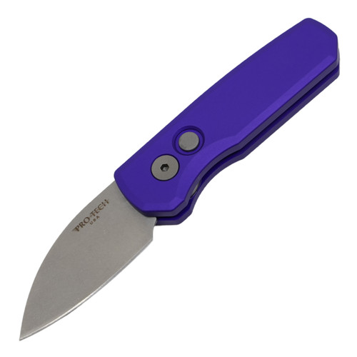 Protech Runt 5 R5401-PURPLE Solid Purple Handle 1.9 Stonewash MAGNACUT  Reverse Tanto Blade Automatic Knife