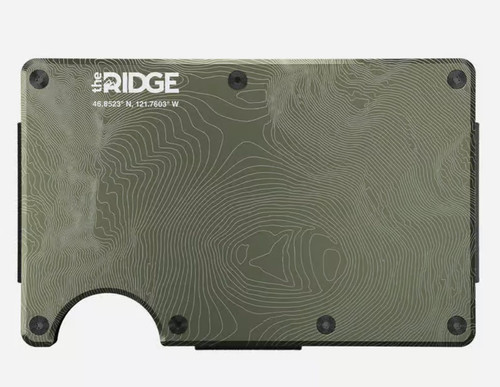 Ridge Wallet Aluminum, Topographic Mount Rainier, Cash Strap & Clip