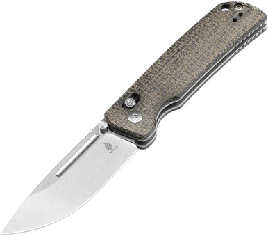 Kizer Escort Clutch Lock, Green Burlap Micarta / Stonewash 154CM - V4481C2