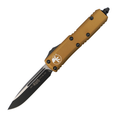 Microtech Ut85 Drop Microtech UTX-85 Drop Point Tan Aluminum, Black M390MK - 231-1TA