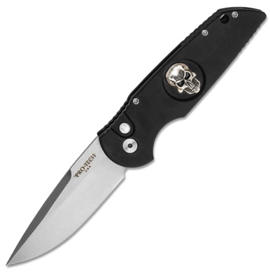 Pro-Tech TR3 - Black Handle w/ 925 Silver Skull Inlay - Satin
