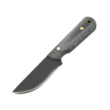 Joey Roman Knives, Str8 BK Etched/ Black Canvas Micarta / brass pins