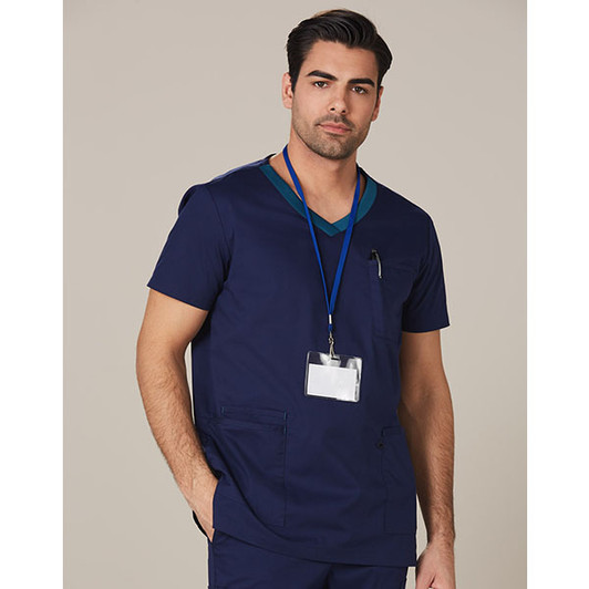 M7650 Mens Contrast Colour S/S Scrub Top