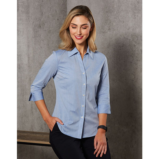 M8013 WoMens Fine Chambray 3/4 Sleeve Shirt