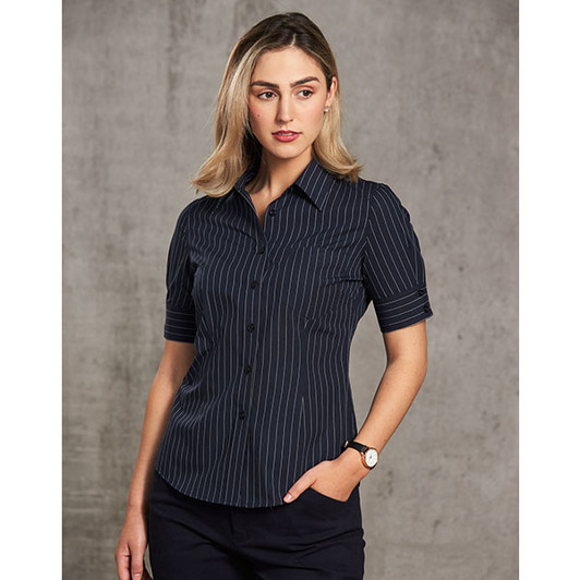 M8224 WoMens Pin Stripe Short Sleeve Shirt
