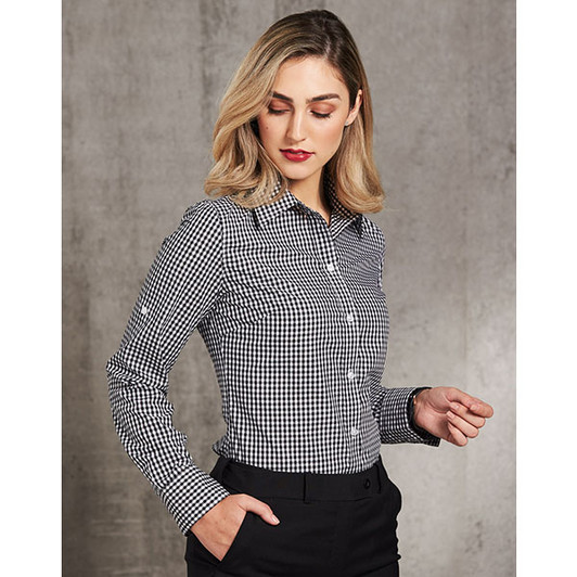 M8300L WoMens Gingham Check Roll-up L/S Shirt