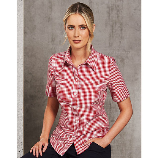 M8300S WoMens Gingham Check S/S Shirt