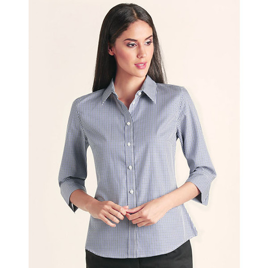 M8320Q Ladies Two Tone Check 3/4 Sleeve Shirt