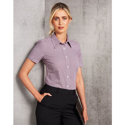 M8340S Ladies Two Tone Mini Check S/S Shirt