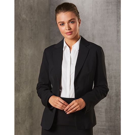 M9208 WoMens One Button Cropped Jacket in Poly/Viscose Stretch Stripe