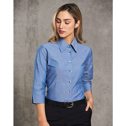 BS04 Ladies wrinkle free chambray shirt 3/4 sleeve