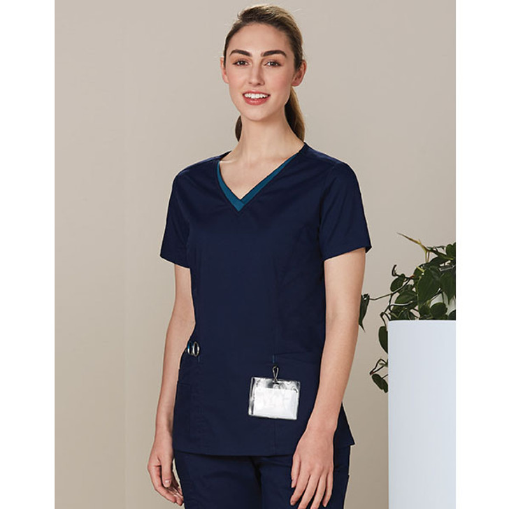 M7660 Ladies Contrast Colour S/S Scrub Top