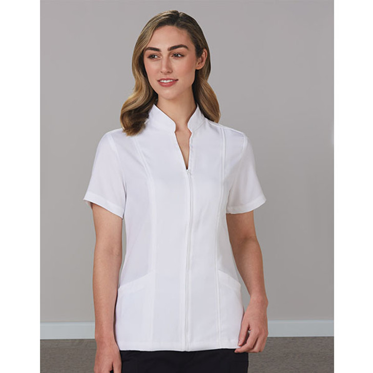 M8636S WoMens Full Zip Front Short Sleeve Tunic