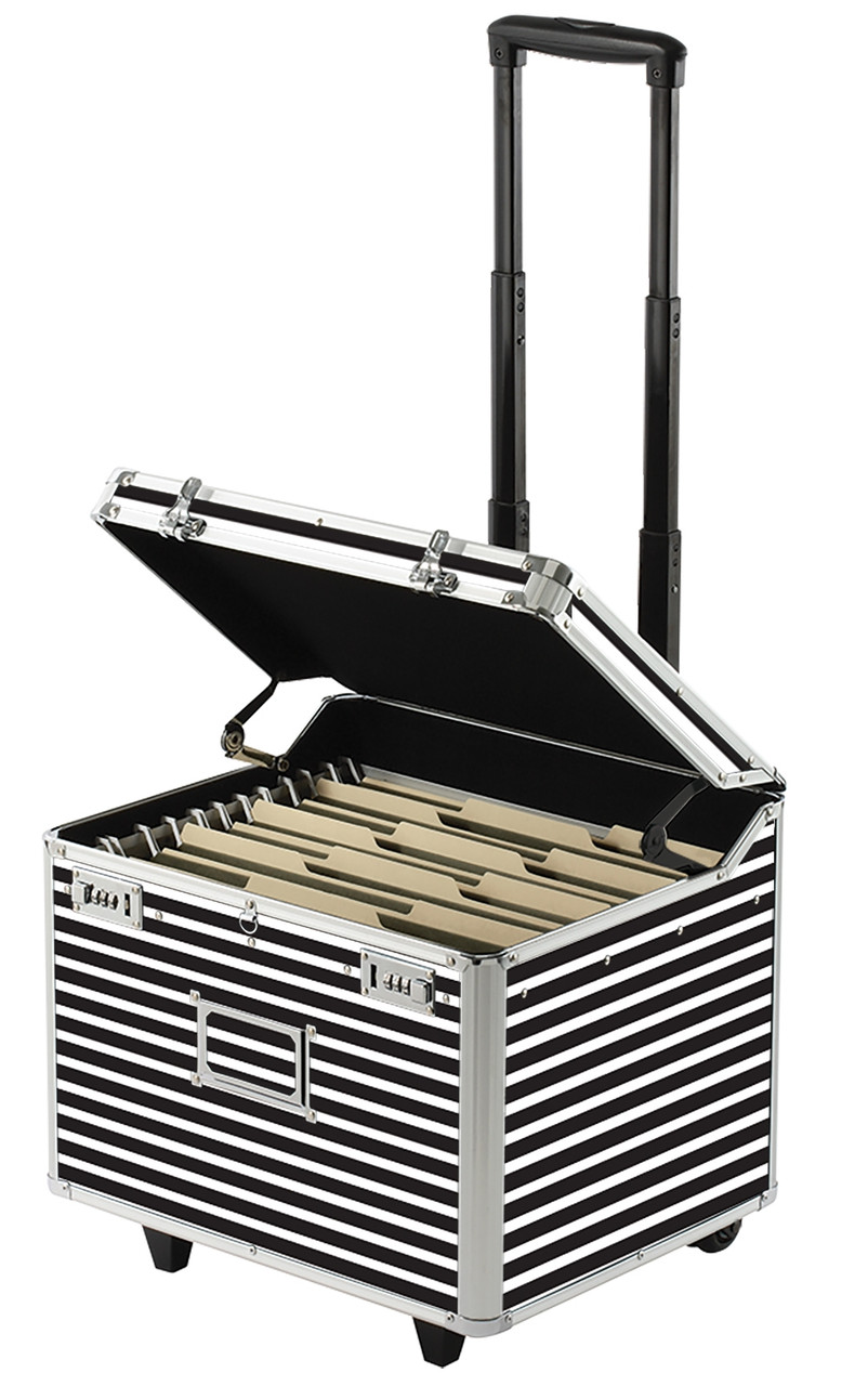 Locking Mobile File Chest, Letter/Legal, Black & White Stripe