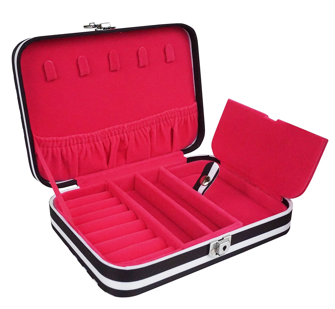 Vaultz Locking Jewelry Case, Black & White Stripe VZ03803