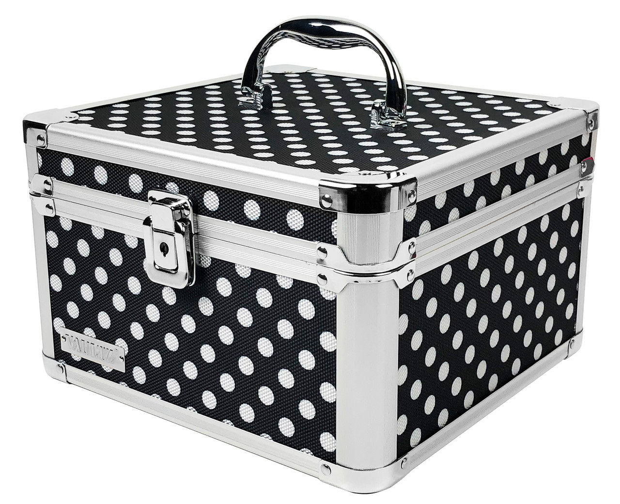 Vaultz Locking Divided Storage Box, Square, Black & White Polka Dot -  VZ03893