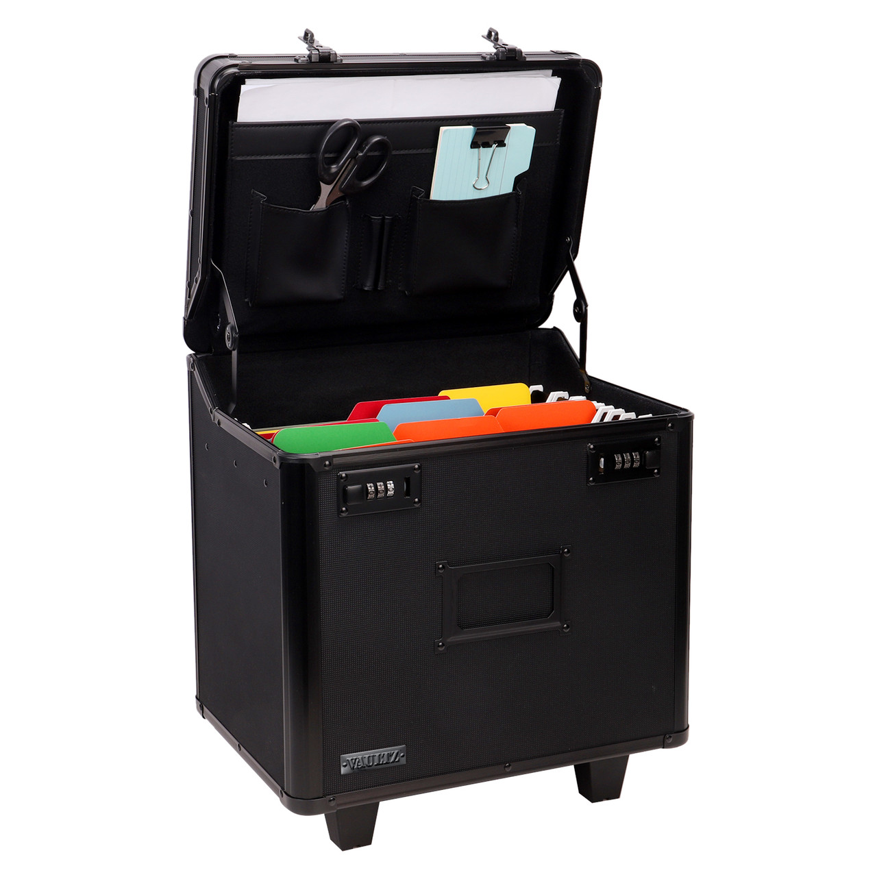 Vaultz Locking Storage Case with Dividers, Small, Tactical Black - VZ00120
