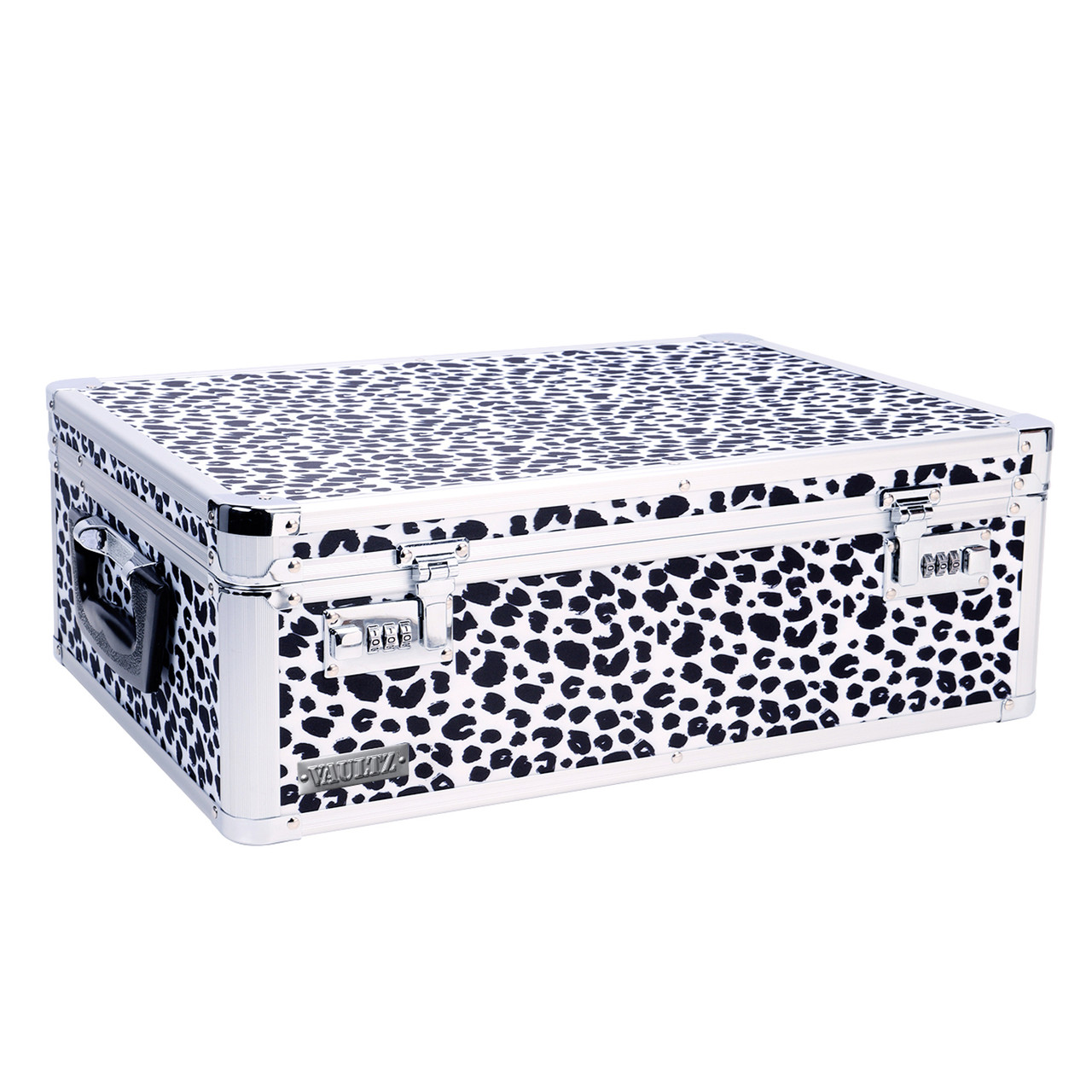 Vaultz Locking 4x6 Index Card File Box, Black & White Leopard