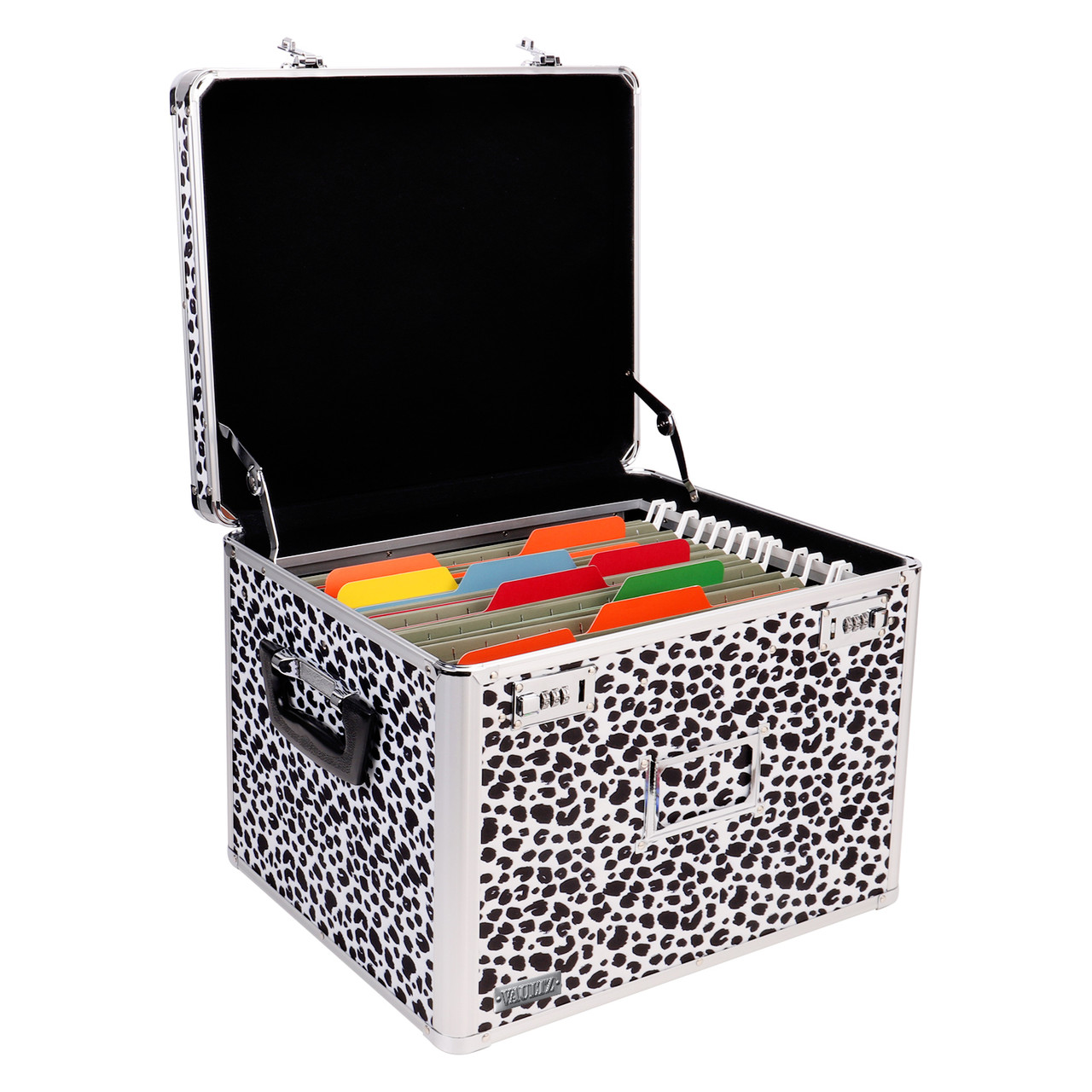 Vaultz Locking Letter/Legal Size File Chest, Black & White Leopard- VZ03976