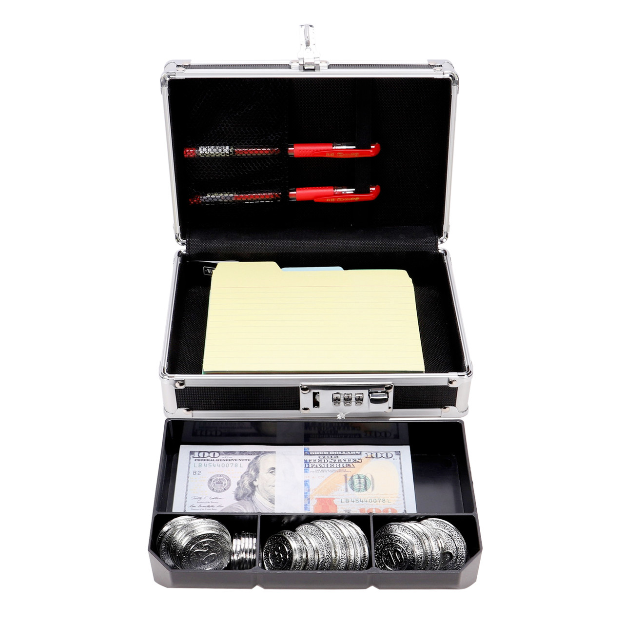 Locking Mini Cash Box Sorting Tray Included Black VZ00304
