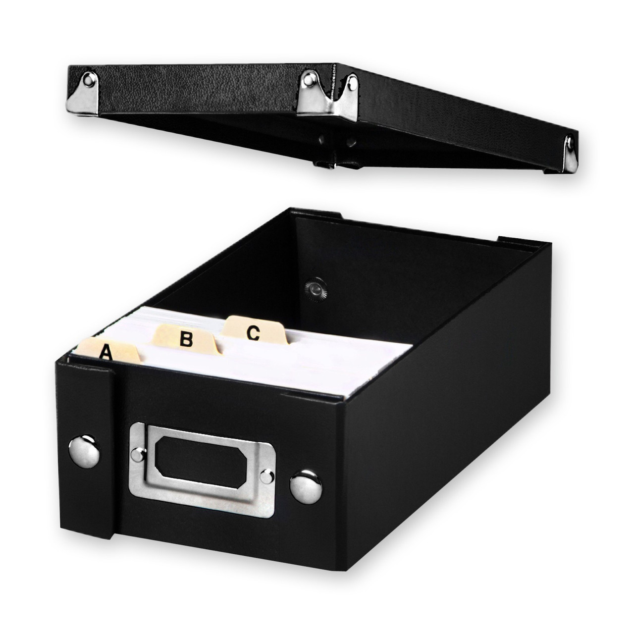 4x6 Index Card File Box, Black w/ Chrome - Snap-N-Store - SNS01577