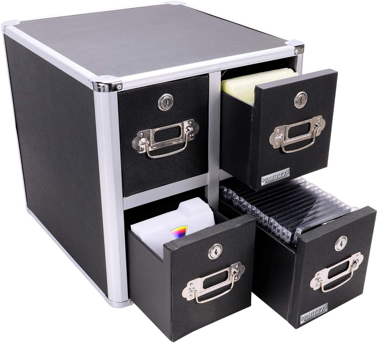 CD File Cabinet - 4 Drawer - Black - Holds 660 CDs - Vaultz - VZ01049
