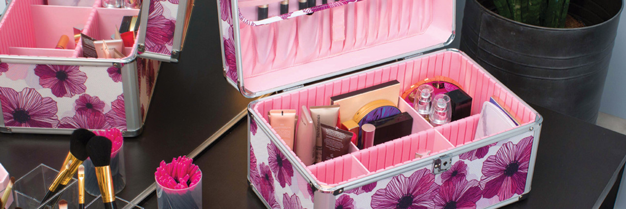 Vaultz Locking Small Travel Jewelry Case, Hard-Sided Organizer, Pink Floral  - VZ03800